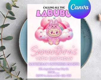Labubu Birthday Invitation, Labubu Editable Template, Labubu Birthday Party, Labubu Canva Invitation, Printable Instant Download