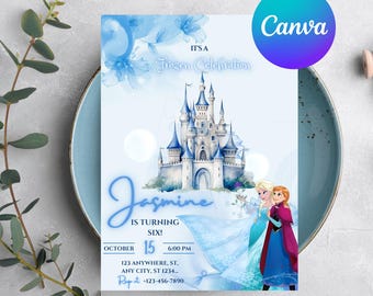 Frozen 3rd Birthday Invitation: Editable Elsa Anna Frozen Theme Party Invite (Canva Template)