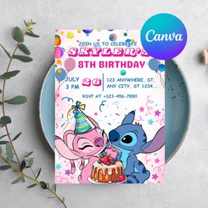 Lilo and Stitch Birthday Invitation | Editable Hawaiian Party Invite | Beautiful Invitation for Your Little One&#39;s Birthday | lilo and stitch