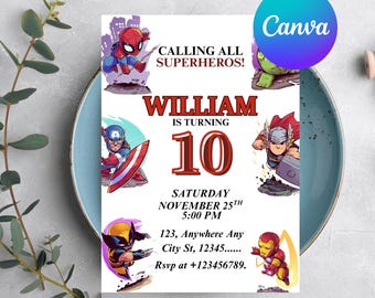 Editable Superheroes Birthday Invitation, Superhero Birthday Invite, Printable Avengers Superhero Invitation Card, Avengers Birthday Party