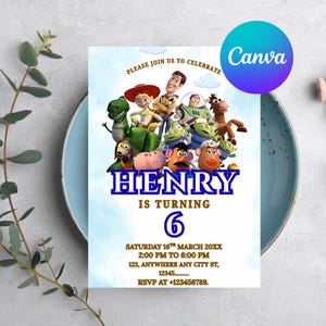 Kids Editable Toy Story Birthday Invitation Template, Printable Birthday Party Invitations, Digital Kids Party Invite Template Bday Card