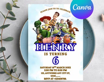 Kids Editable Toy Story Birthday Invitation Template, Printable Birthday Party Invitations, Digital Kids Party Invite Template Bday Card