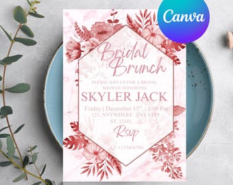 Floral Garden Bridal Brunch Invitation Editable template, Bright Colorful bridal brunch invite, Wildflower Bridal shower brunch
