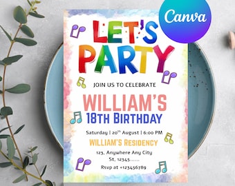 Dance Sing Play Party Invitation, Editable Music Birthday Invite, Rock Star Band, Girls Musical Instruments Invite, Instant Download
