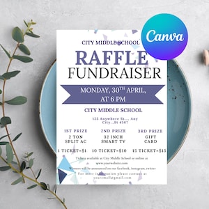 Editable Raffle Fundraiser Templates Flyer, Raffle Ticket Fundraiser Flyer, cash raffle flyer, pto pta Church School Charity, Canva Template