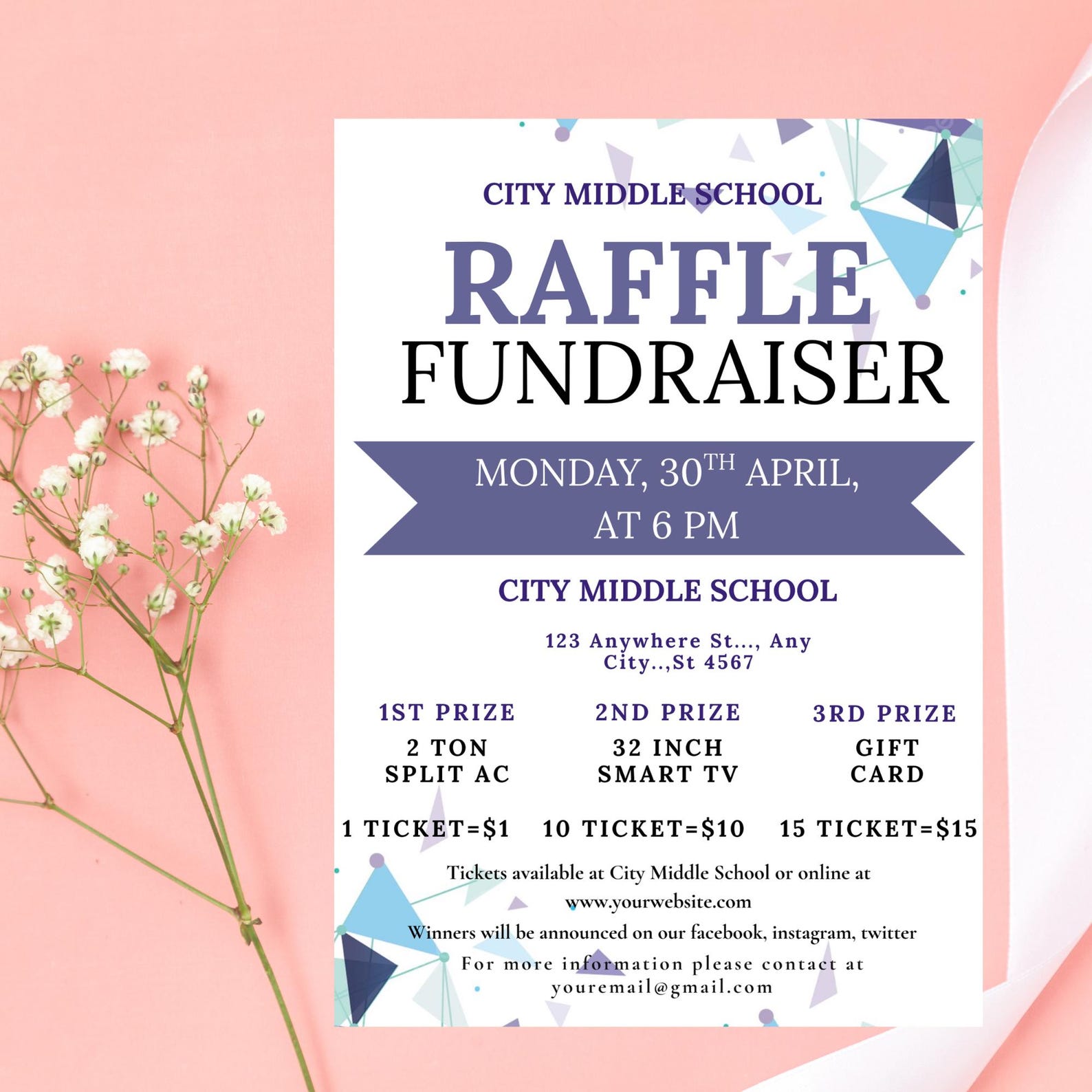 Pta Raffle Editable Raffle Fundraiser Templates Flyer, Raffle Ticket Fundraiser ...