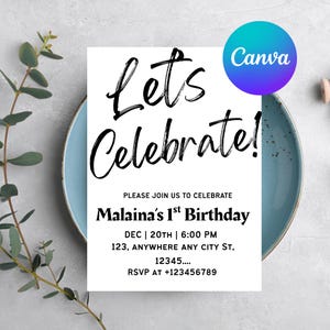 Let&#39;s Celebrate Birthday Party invitation | birthday invites | happy birthday| invitations|Simple| invitations |pink bows| Classy| Modern
