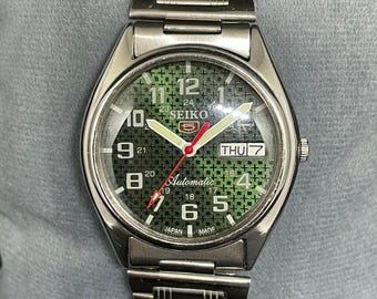 Reloj de pulsera Seiko 5 automático, clásico, vintage y renovado, para hombre, con día y fecha.