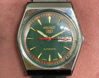 Reloj de pulsera Seiko 5 automático, clásico, vintage y renovado, para hombre, con día y fecha.
