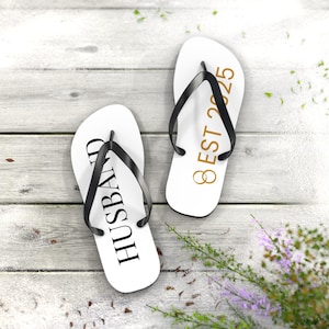 Husband Flip Flops, Casual Summer Sandals, Wedding Gift for Him, Beach Footwear, Fun Honeymoon Slippers