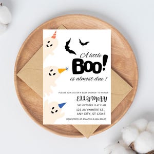 Editable Halloween Baby Shower Invitation | Little Boo is Almost Due | Spooky Cute Baby Shower Invite Template | Instant Download