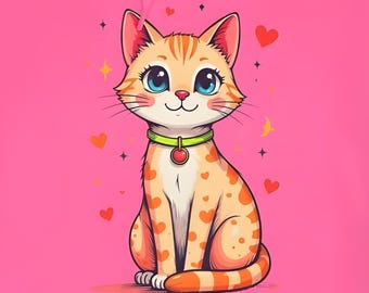 Moletom com capuz de gato fofo – Moletom laranja com gatinho kawaii e corações – Presente aconchegante unissex para amantes de gatos – Moletom com capuz rosa com estampa de animais
