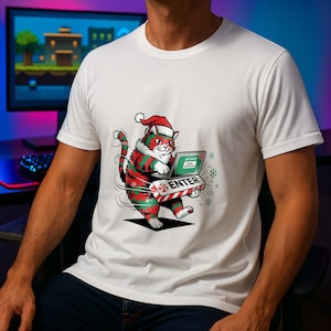 Koszulka z motywem kota programisty na Boże Narodzenie, zabawna koszulka programisty