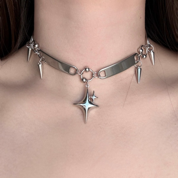 Punk stijl statement Y2K avant-garde metalen liefde starlight choker ketting Handgemaakte futurisme choker gewaagd alternatief mode esthetisch cadeau