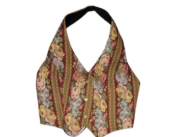 floral vest / tapestry vest / vest with florals / halter vest / vest / women vest / vest halter / flower vest / floral top / top floral