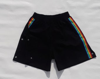 rainbow stripe snap shorts rainbow pride shorts  black snap shorts snap black shorts rainbow pride short rainbow stripe shorts gay pride hot