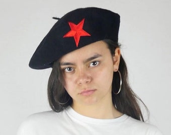 Wool Beret With Red Star Embroidery