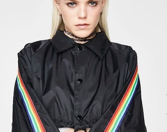 pride jacket rainbow, crop jacket black crop jacket rainbow pride jacket women's windbreaker rainbow jacket rainbow, jacket gay pride jacket