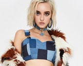 patchwork denim bra pat work denim bustier patchwork denim top patchwork denim bandeau patchwork top patchwork bra festival