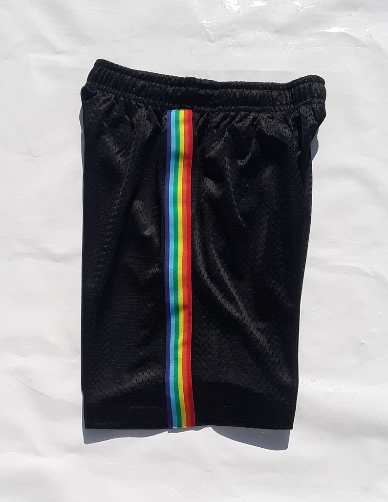Black Shorts Mens Summer Solid Color Rainbow Pants Pocket Drawstring Loose Casual Sports Running Straight Shorts Beach Pants