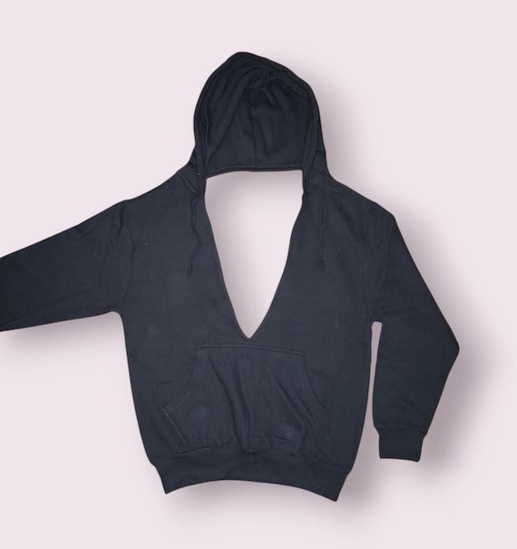 Black V-neck Cutout Hoodie: Plunging Neckline Sweatshirt - Etsy