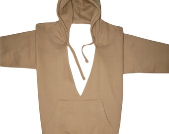 v neck hoody  ,hoody sweatshirts , hoody sweatshirt  , v-neck cutout hoodie sweat  , khaki hoody , khaki hoodie , tan hoodie , tan hoody