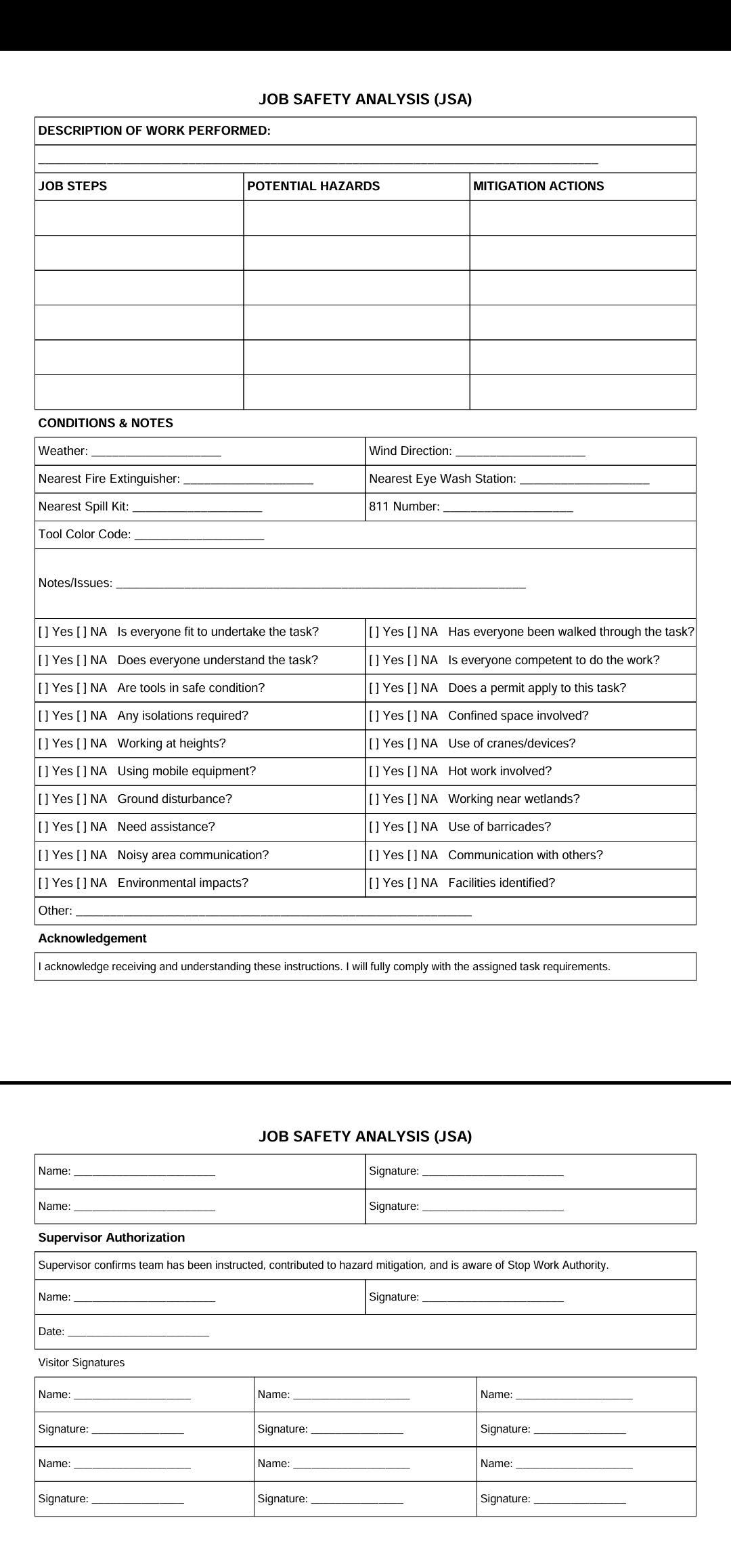 Job Safety Analysis JSA (PDF) - Etsy