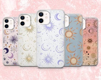 Funda de teléfono celestial con diseño bohemio de bruja lunar para iPhone 16, 15, 14, 13, 12 y 11, Samsung S25, S24F, S23, A16, A56, Pixel 9A, 9Pro XL, 8A, 8Pro
