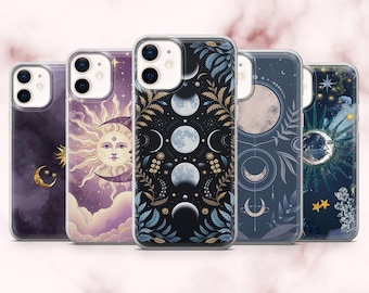 Funda para teléfono con diseño de luna y bruja celestial para iPhone 16, 15, 14, 13, 12 y 11, Samsung S25, S24, A16, A56, Pixel 9A, 9Pro XL, 8A y 7A
