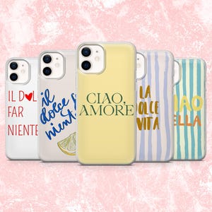 Italiaans citaat telefoonhoesje Amore Italië Cover voor iPhone 16, 15, 14, 13, 12, 11 Samsung S25, S24F, S23, A16, A56 Pixel 9A, 9Pro XL, 8A, 8Pro