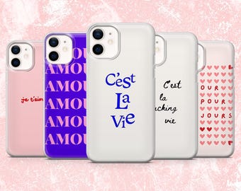 Etui na telefon z francuskim cytatem i listem miłosnym do iPhone'a 16, 15, 14, 13, 12, 11, Samsunga S25, S24, S23, A16, A56, Pixela 9A, 9Pro XL, 8A i 8Pro