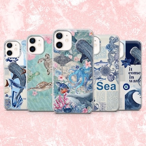 Coque Sea Life pour iPhone 16, 15, 14, 13, 12, 11 Samsung S25, S24F, S23, A16, A56 Pixel 9A, 9Pro XL, 8A, 8Pro