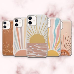 Boho Sun Mobilskal Retro Solnedgång Abstrakt Solskydd för iPhone 16, 15, 14, 13, 12, 11 Samsung S25, S24, A16, A56 Pixel 9A, 9Pro XL 8A