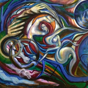 The Mechanical Iris - Original OOAK Surreal Expressionist Contemporary Oil Painting on Canvas - Universalism by Tracey Ippolito