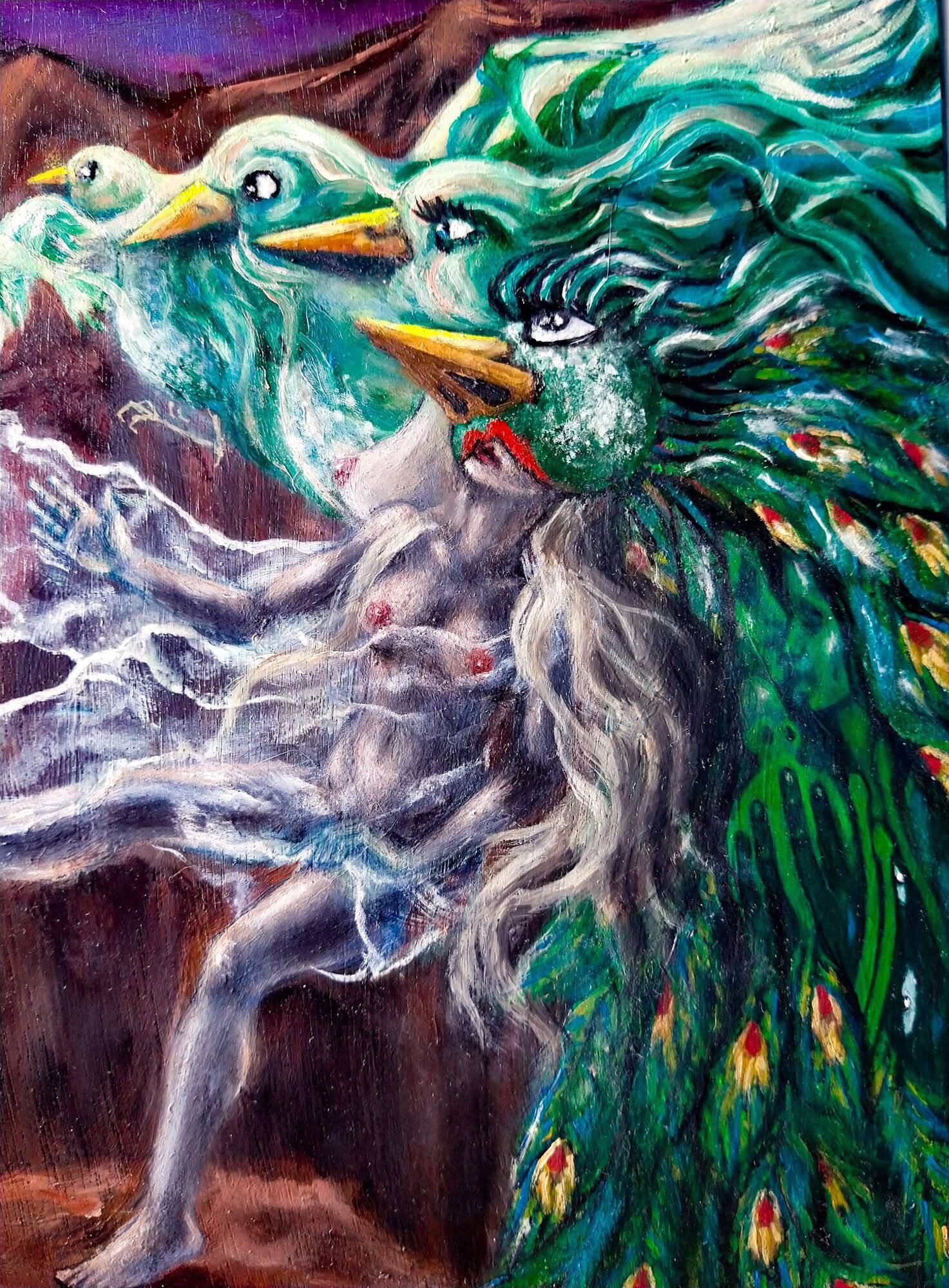 オリジナル OOAK 額入りシュールな象徴的な油絵「Lucid Dreaming