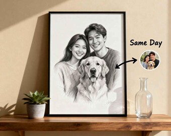 Custom Portrait Sketch From Photo Personalized Digital Pencil Drawing Art Hand Drawn Wall Decor Gift Vintage Style Memorial