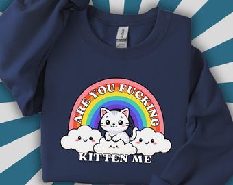 Are You F*cking Kitten Me Sweatshirt, Adult Humor Crewneck, Unhinged Inappropriate Kawaii Cat Meme