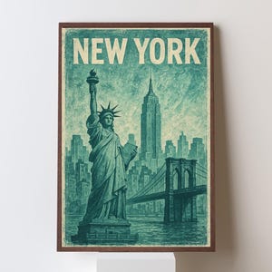 New York Wall Art - NYC Art Print - Retro Style Poster - USA Travel Poster - American Poster - Printable City Art - Digital Vintage Design