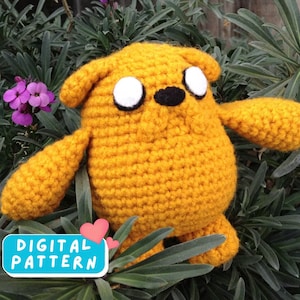 Adventure Time Jake Crochet Amigurumi Pattern, Dog Amigurumi Plushie, Crochet Cartoon Dog Pattern, Crochet Tutorial Step by Step Easy