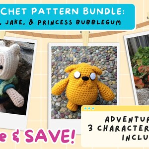 3 PATTERN BUNDLE: Adventure Time Finn Crochet Amigurumi, Jake Dog Crochet Pattern, Princess Bubblegum Doll Crochet Pattern, DIY Kids Gift