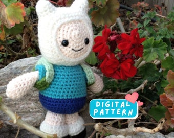 Adventure Time Finn Crochet Amigurumi, Boy with Backpack Doll Crochet Pattern, Amigurumi Crochet Pattern, Gift for Kids, Cartoon Crochet