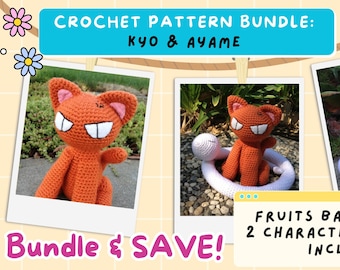 2 PATTERN BUNDLE: Fruits Basket Crochet Bundle, Kyo Cat and Ayame Snake Amigurumi Bundle, Zodiac Sohma Animals Crochet Amigurumi, Anime Gift