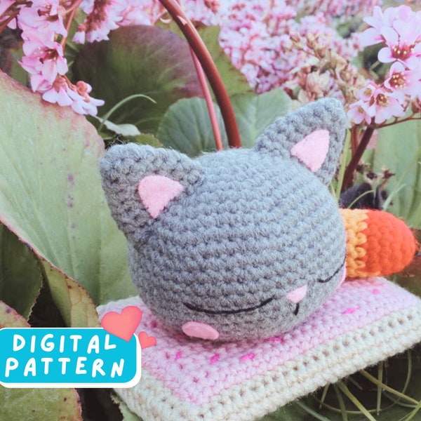 Patron au crochet Nyan Cat Meme PDF, chat au crochet Amigurumi, joli chat arc-en-ciel fait main, tutoriel étape par étape bricolage, chat au crochet