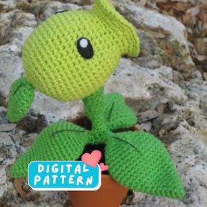 Pea Shooting Plant Crochet Pattern, Amigurumi Crochet Pattern, Flower Amigurumi, Plant Amigurumi, Flower Crochet Plushie Pattern