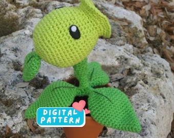 Pea Shooting Plant Crochet Pattern, Amigurumi Crochet Pattern, Flower Amigurumi, Plant Amigurumi, Flower Crochet Plushie Pattern