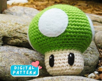 Crochet Mario 1-Up Mushroom Pattern PDF, Amigurumi Crochet Mushroom Pattern, Red Mushroom Mario Bros Crochet, Amigurumi Mushroom Pattern