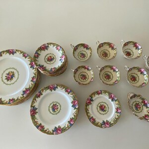 Paragon, Vintage 1930s China Set – 6-Piece Dinnerware, Paragon Fine Bone China, Tapestry Rose, Cream & Gold Trim