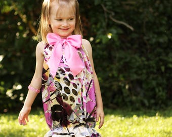 Purple Pattern Satin Bubble Dress for Birthday Party or Special Occasion