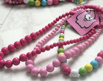Girls Beaded Jewelry Set, Kids Necklace Bracelet, Pink & Multi Color Beads, Toddler Gift