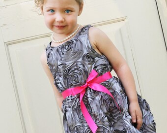 Satin Rosette Bubble Dress with Removable Belt